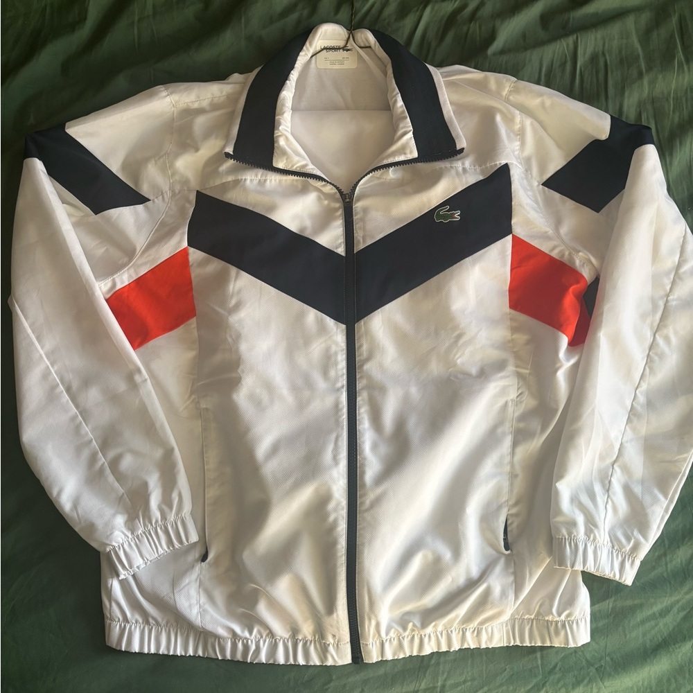 Lacoste Men's White Blue and Orange XL track suit